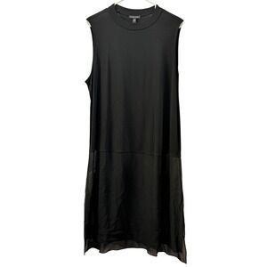 Eileen Fisher Black Silk Sheer Panel Sleeveless Tunic Tank Top L Quiet Luxury